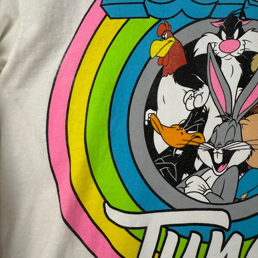 Looney Tunes Long Sleeve Graphic T-Shirt White Rainbow Characters Mens Small S - Picture 12 of 14